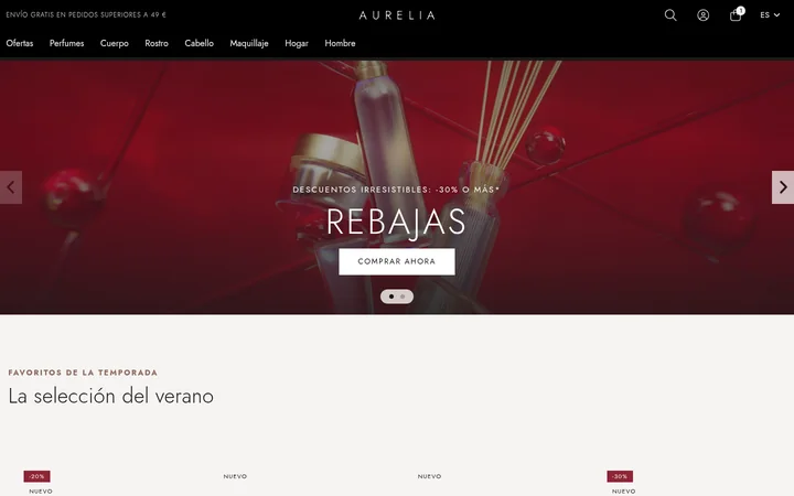 Portada de Aurelia, la tienda de cosmética de ejemplo
