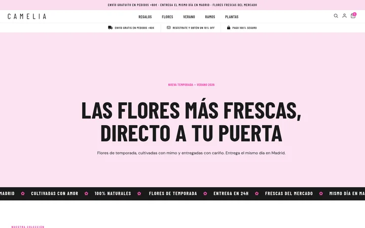 Portada de Camelia, la tienda de floristería de ejemplo