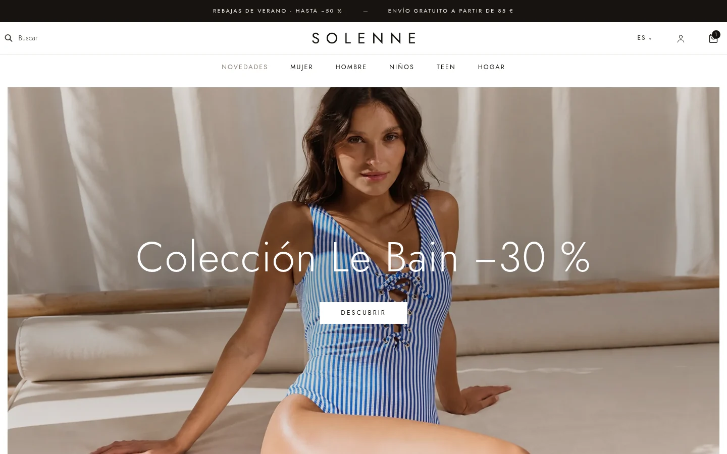 Portada de Solenne, la tienda de moda de ejemplo